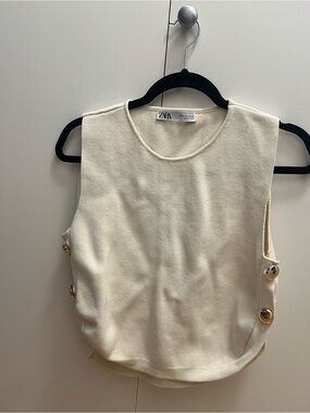 Zara Cream Sleeveless Top with Gold Button Accents